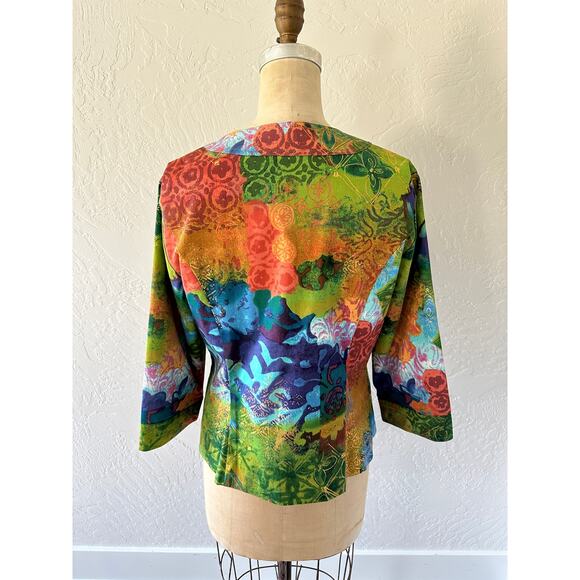 COLDWATER CREEK Womens Patchwork Foil Print Jacket Size 12 Colorful Art to Wear - Picture 10 of 12